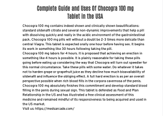Complete Guide and Uses Of Chocogra 100 mg Tablet in the USA 
