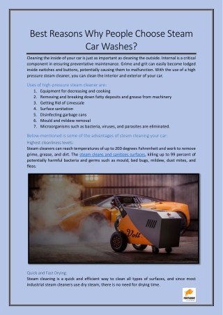 Best Reasons Why People Choose Steam Car Washes