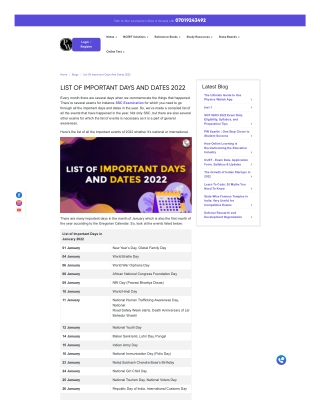 List Of Important Days And Dates 2022