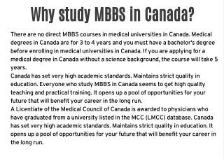 Why Study MBBS in Canada ?