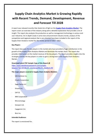 Global Supply Chain Analytics Market Opportunities and Forecast 2020-2027