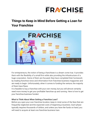 Things to Keep in Mind Before Getting a Loan for Your Franchise