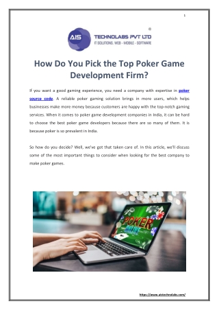 How Do You Pick the Top Poker Game Development Firm?