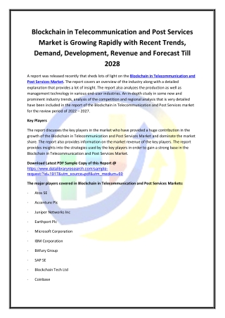 Global Blockchain in Telecommunication and Post Services Market Opportunities an