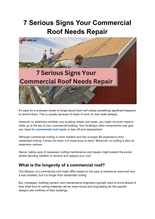 7 Serious Signs Your Commercial Roof Needs Repair