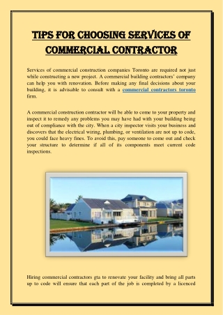 Tips For Choosing Services of Commercial Contractor