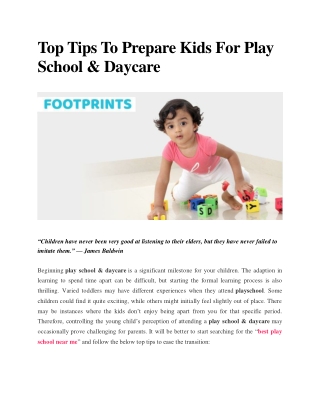 Top Tips To Prepare Kids For Play School & Daycare