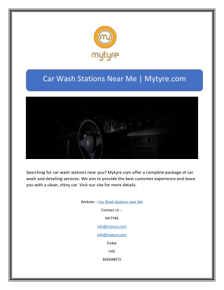 Car Wash Stations Near Me | Mytyre.com