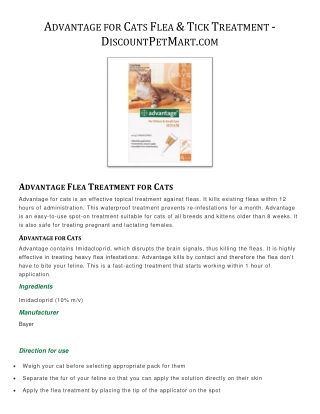 Advantage for Cats Flea & Tick Treatment - DiscountPetMart.com