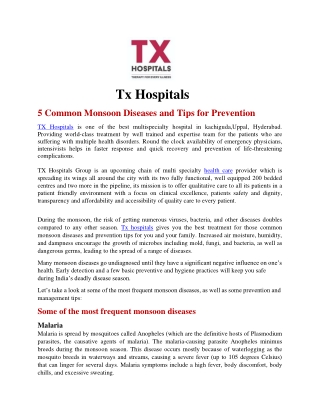 5 Common Monsoon Diseases and Tips for Prevention |Tx Hospital hyderabad