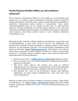 Kuinka kirjautua McAfee-tilillesi, jos olet unohtanut salasanasi