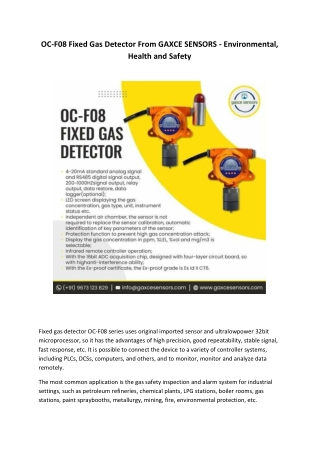 OC-F08 Fixed Gas Detector From GAXCE SENSORS - Environmental, Health and Safety