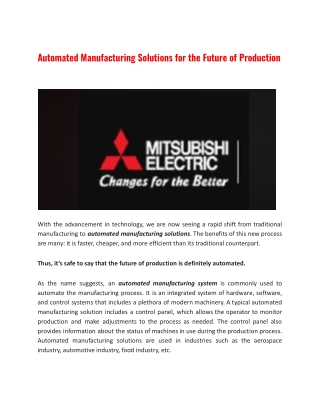 Automated Manufacturing Solutions for the Future of Production