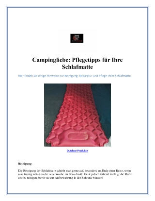Campingliebe Pflegetipps für Ihre Schlafmatte