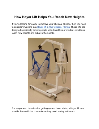 How Hoyer Lift Helps You Reach New Heights