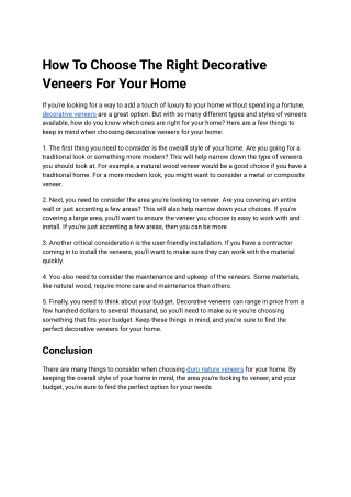 How To Choose The Right Decorative Veneers For Your Home