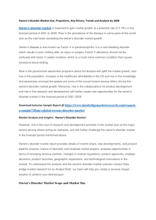 Owren’s Disorder Market Size, Projections, Key Drivers, Trends and Analysis by 2028