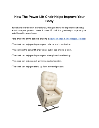 How The Power Lift Chair Helps Improve Your Body