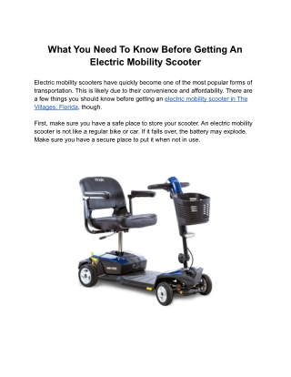 What You Need To Know Before Getting An Electric Mobility Scooter