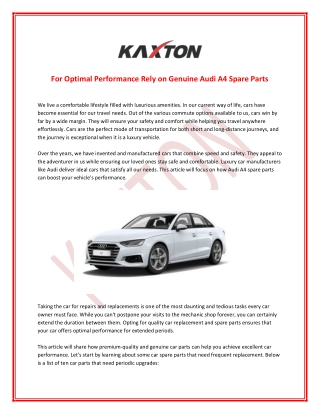 For Optimal Performance Rely on Genuine Audi A4 Spare Parts