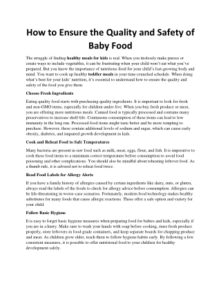 How to Ensure the Quality and Safety of Baby Food