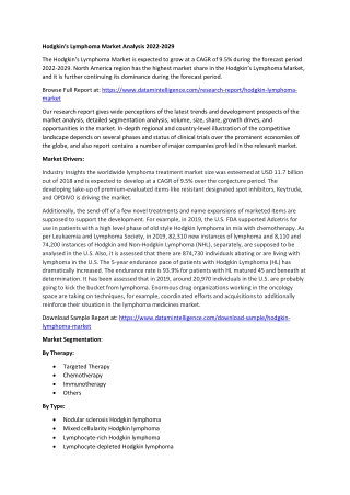 Hodgkin’s Lymphoma Market Size Outlook Analysis 2022-2029