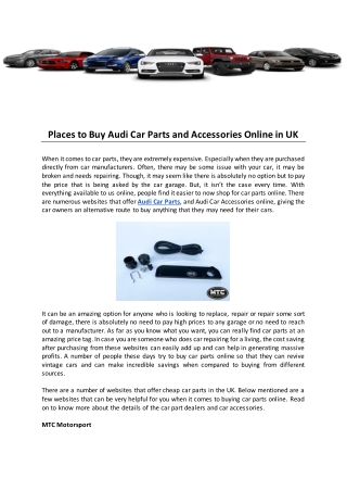 Places to Buy Audi Car Parts and Accessories Online in UK