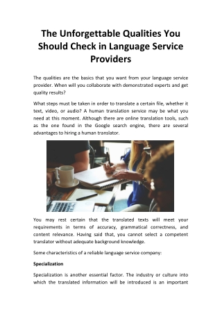 The Unforgettable Qualities you Should Check in Language Service Providers