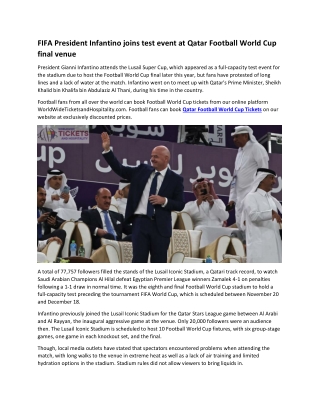 FIFA President Infantino joins test event at Qatar Football World Cup final venue