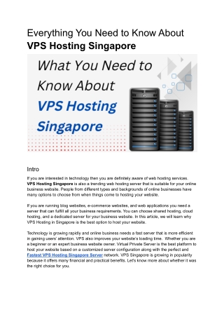 What You Need to Know About VPS Hosting Singapore