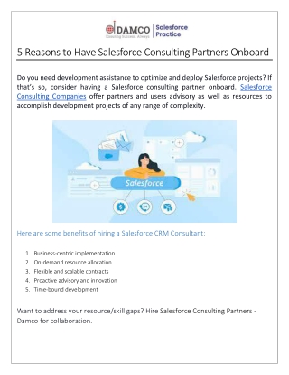 5 Reasons to Have Salesforce Consulting Partners Onboard