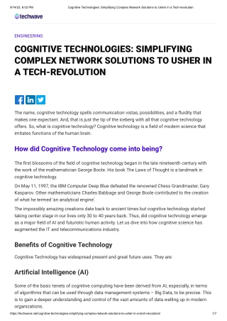 Cognitive Technologies_ Simplifying Complex Network Solutions to Usher in a Tech-revolution