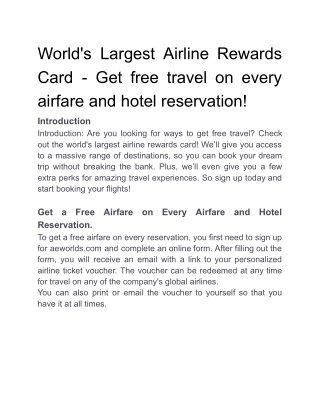 World's Largest Airline Rewards Card - Get free travel on every airfare and hotel reservation!