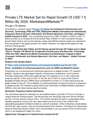 Private LTE Market To Surpass USD 7.5 billion Threshold By 2025