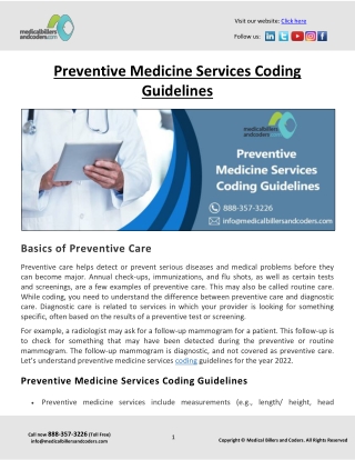 Preventive Medicine Services Coding Guidelines