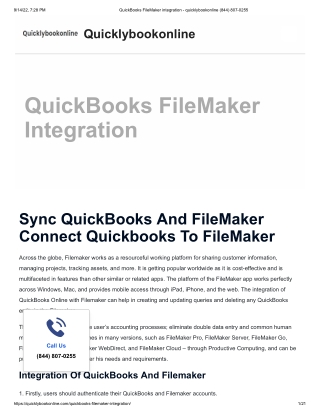 QuickBooks FileMaker integration - quicklybookonline (844) 807-0255