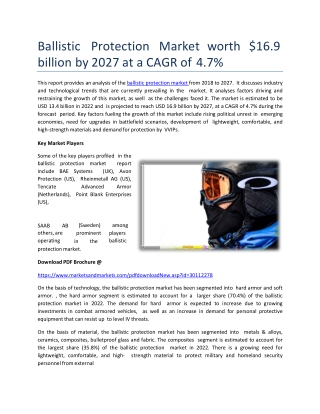 Ballistic Protection Market worth $16.9 billion by 2027 at a CAGR of 4.7%