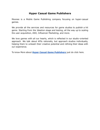 Hyper Casual Game Publishers