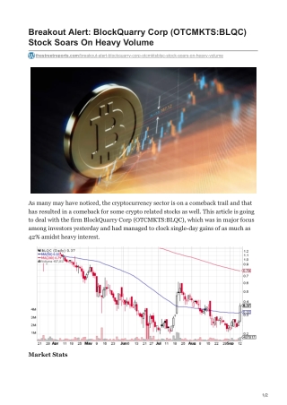 Breakout Alert BlockQuarry Corp OTCMKTSBLQC Stock Soars On Heavy Volume