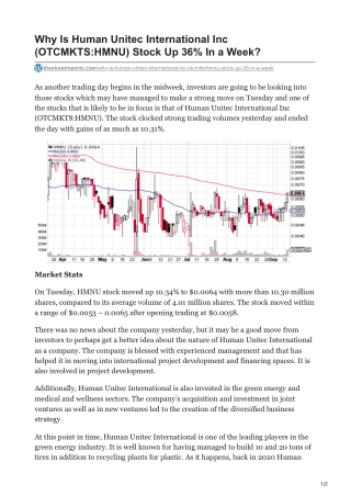 Why Is Human Unitec International Inc OTCMKTSHMNU Stock Up 36 In a Week