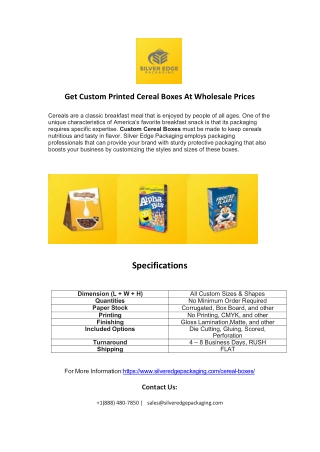 Get Custom Printed Cereal Boxes At Wholesale Prices