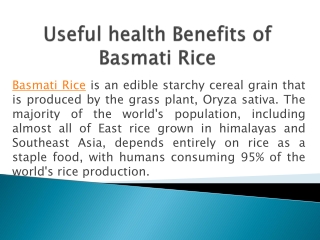 Useful health Benefits of Basmati Rice