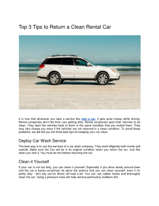 Top 3 Tips to Return a Clean Rental Car