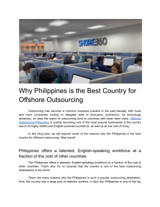 Why Philippines is the Best Country for Offshore Outsourcing