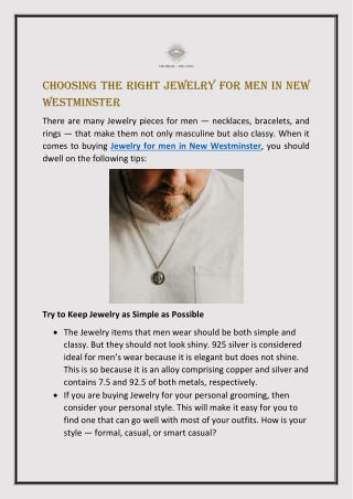 Choosing The Right Jewelry for Men in New Westminster