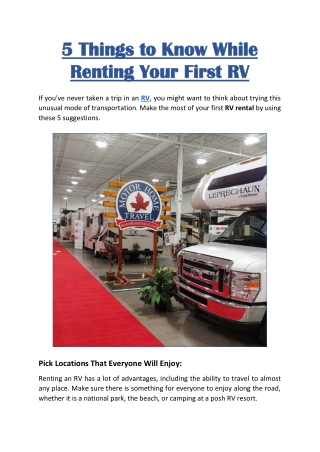 5 Things to Know While Renting Your First RV