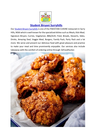 5% off -Student Biryani Surryhills Takeaway Menu, NSW