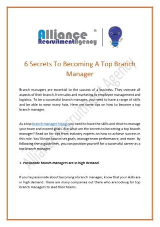 branch manager hiring