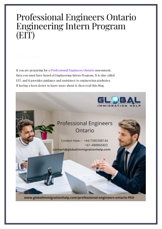 Professional Engineers Ontario Engineering Intern Program (EIT)
