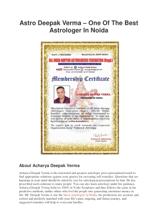 Astro Deepak Verma – One Of The Best Astrologer In Noida